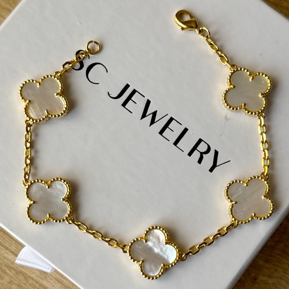 Clover Bracelet Mother of Pearl 14k Gold Filled Luxury Jewelry - Picture 1 of 12